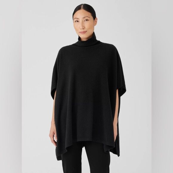 NWT J CREW Wool-cashmere blend turtleneck poncho in black - Picture 3 of 5